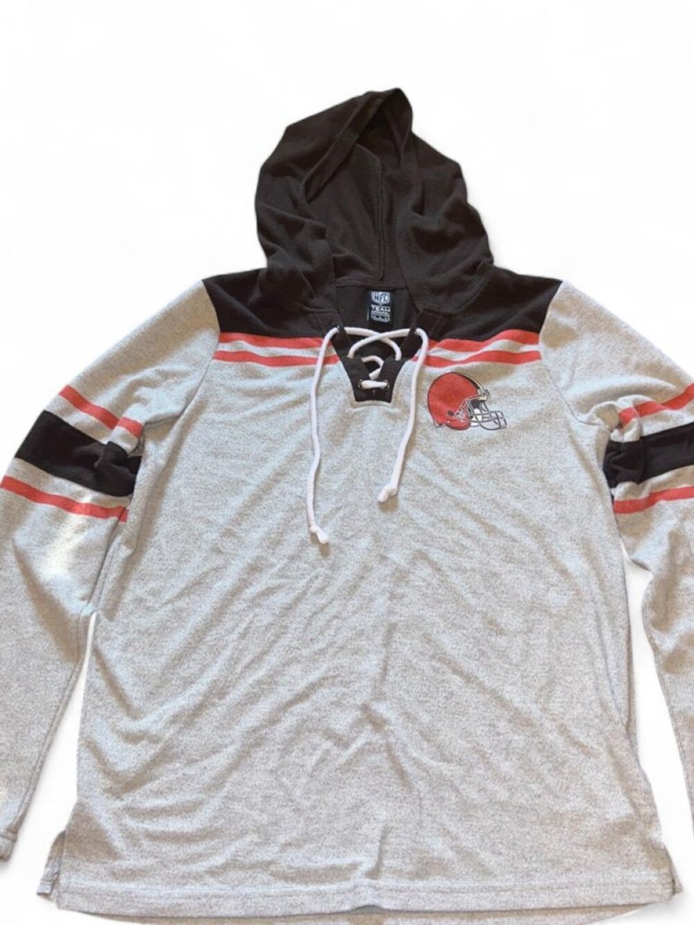 Women’s Licensed NFL Cleveland Browns hoodie with black/orange stripes on sleeve